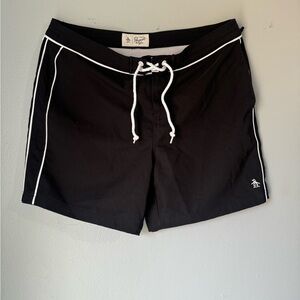 Original Penguin Men's Black Swim Trunks with White Trim